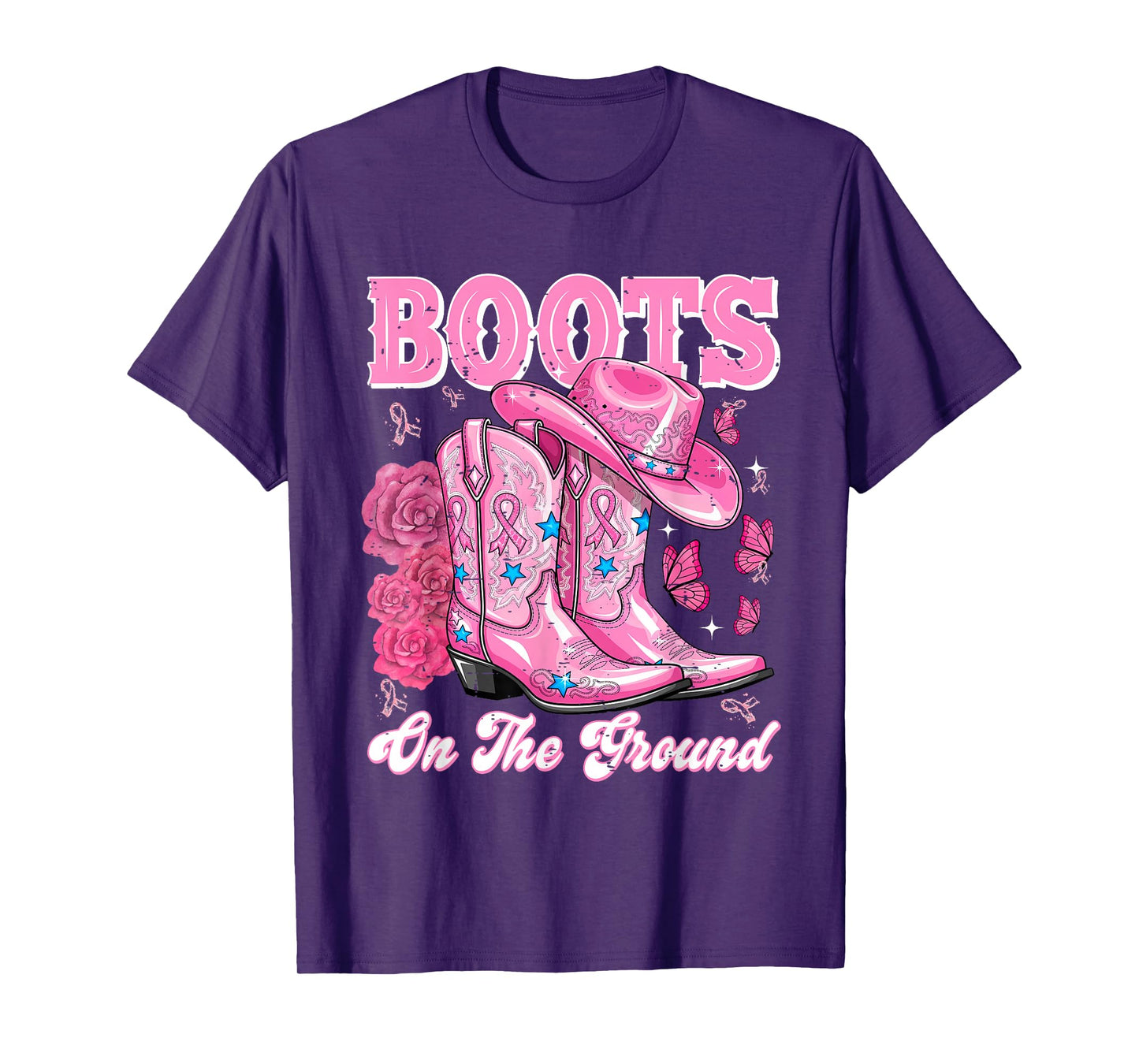 Boots On The Ground Pink Cowgirl Breast Cancer Awareness T-Shirt