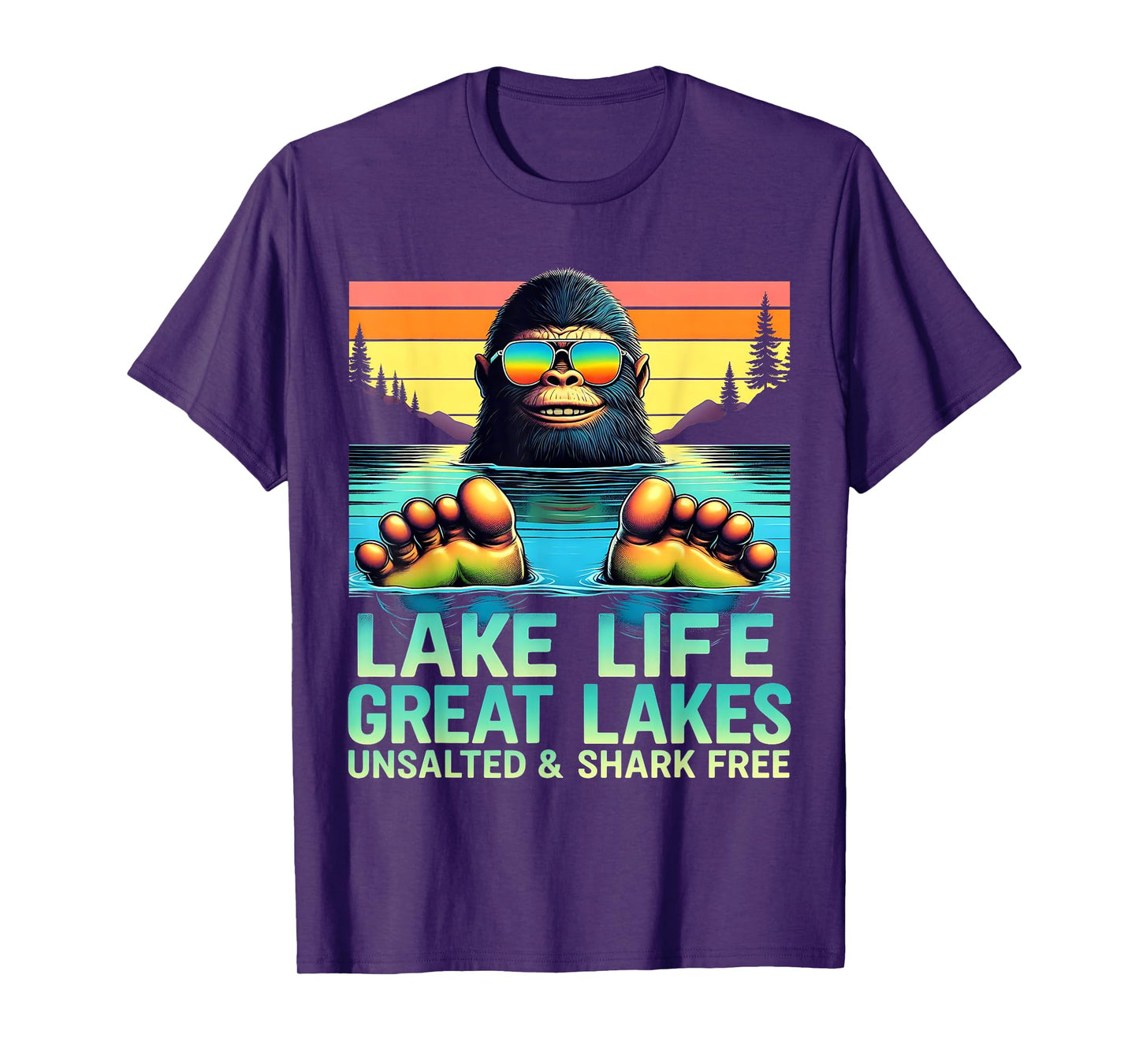 Unsalted Fishing Lake Life Bigfoot Drinking Great Lakes T-Shirt