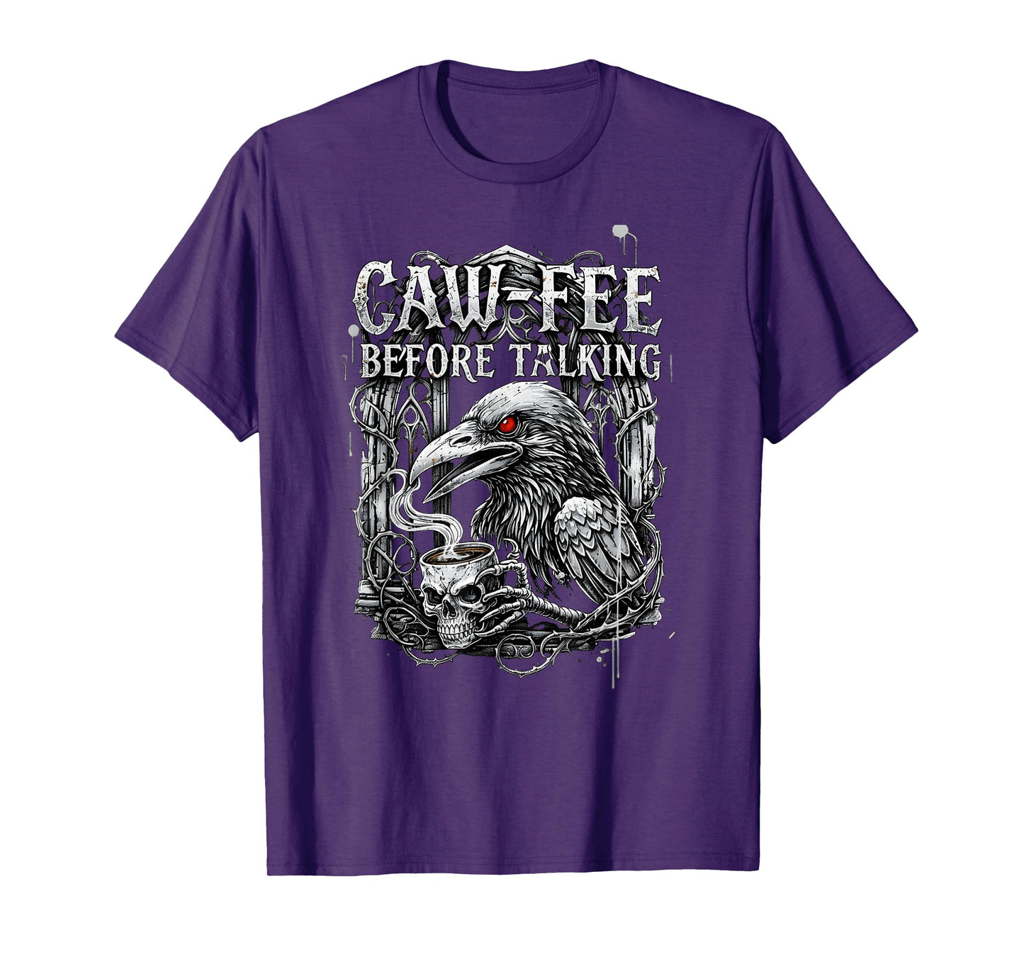 Raven Coffee Pun Caw-Fee Before Talking Funny Skull Crow T-Shirt