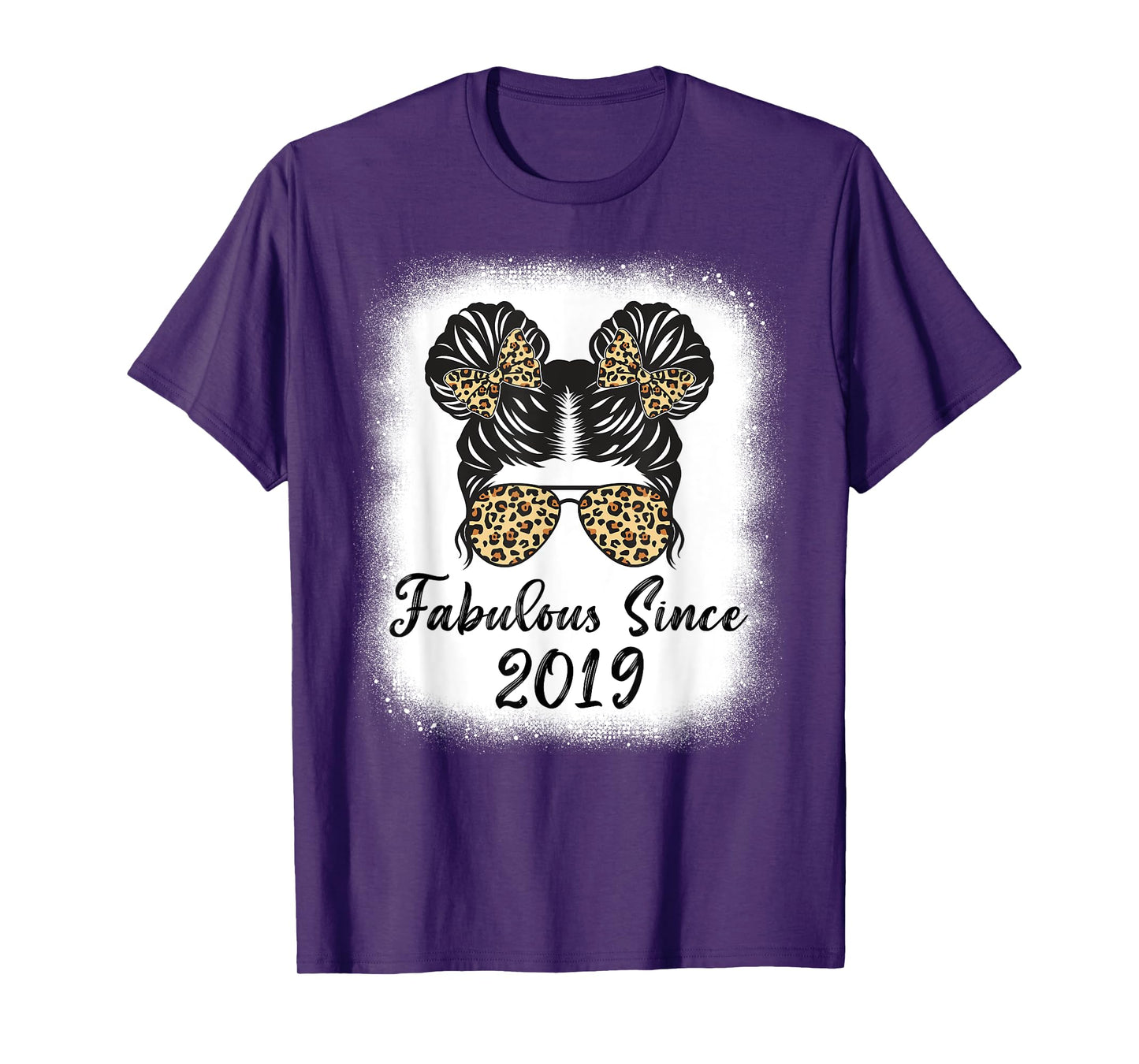 Fabulous Since 2019 Leopard Messy Bun Girl Life 5th Birthday T-Shirt