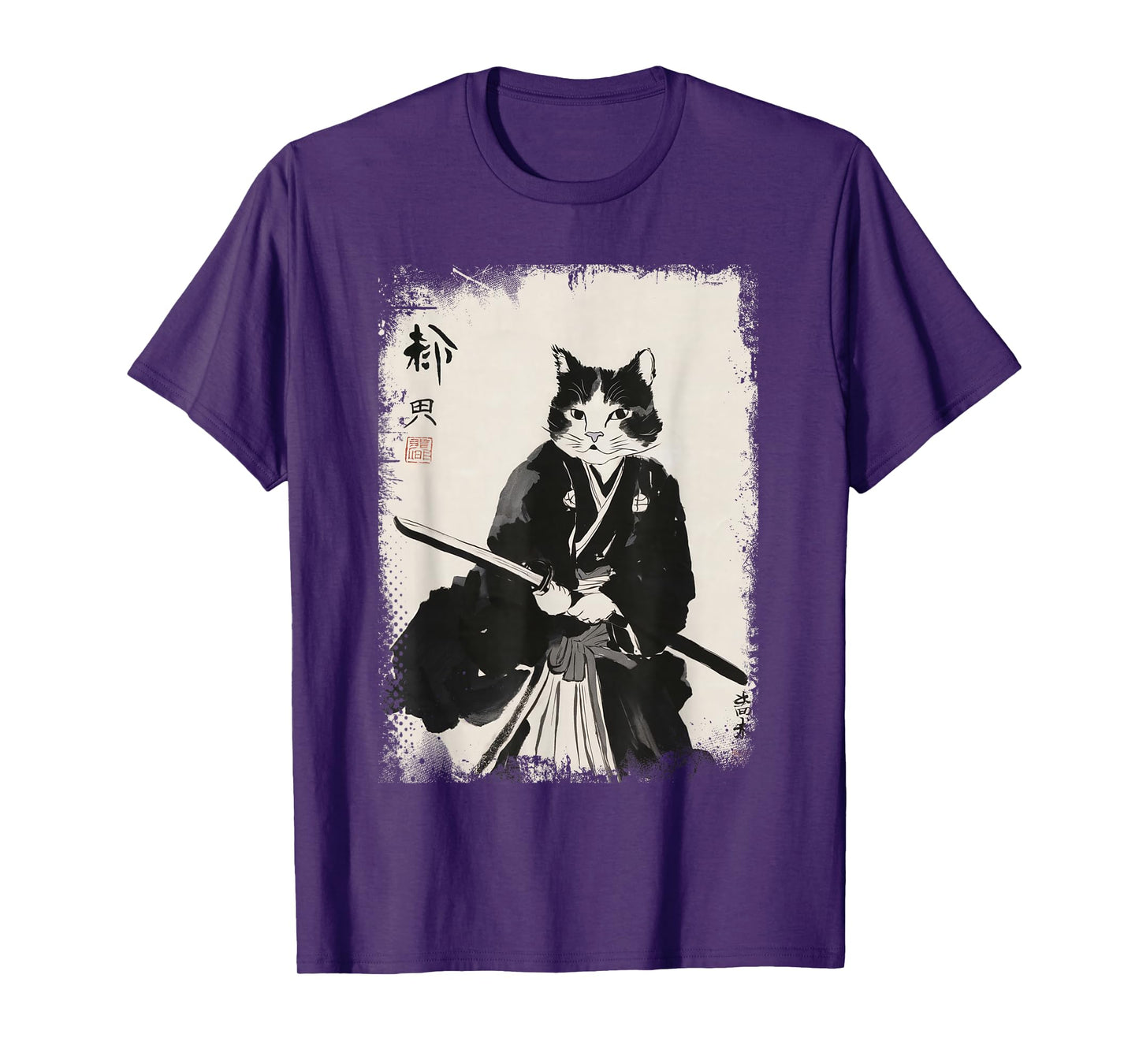 Cat Samurai Warrior Vintage Ukiyo-e Art Japanese Katana T-Shirt