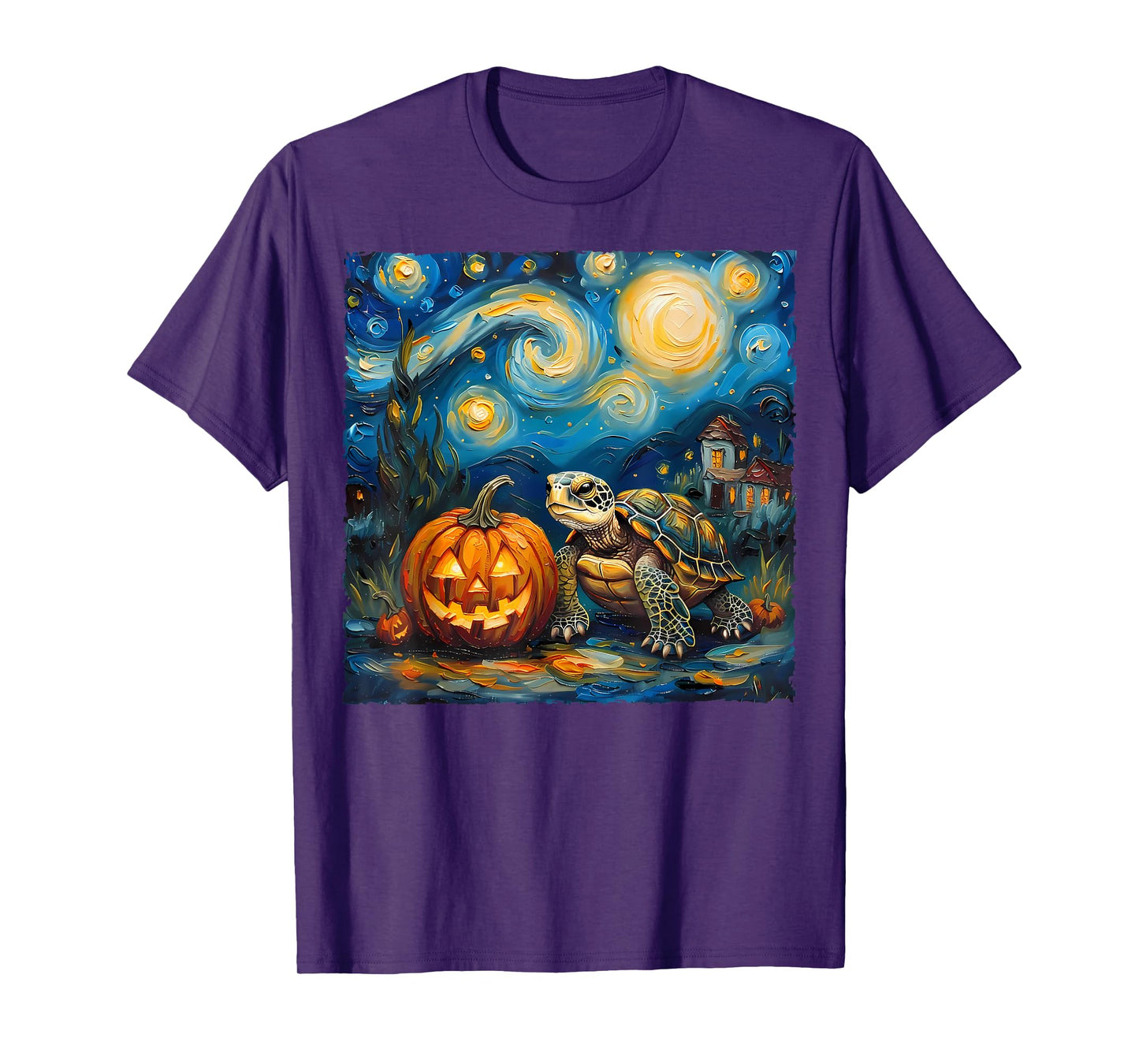 Turtle Pumpkin Van Gogh Starry Night Style Artwork Halloween T-Shirt