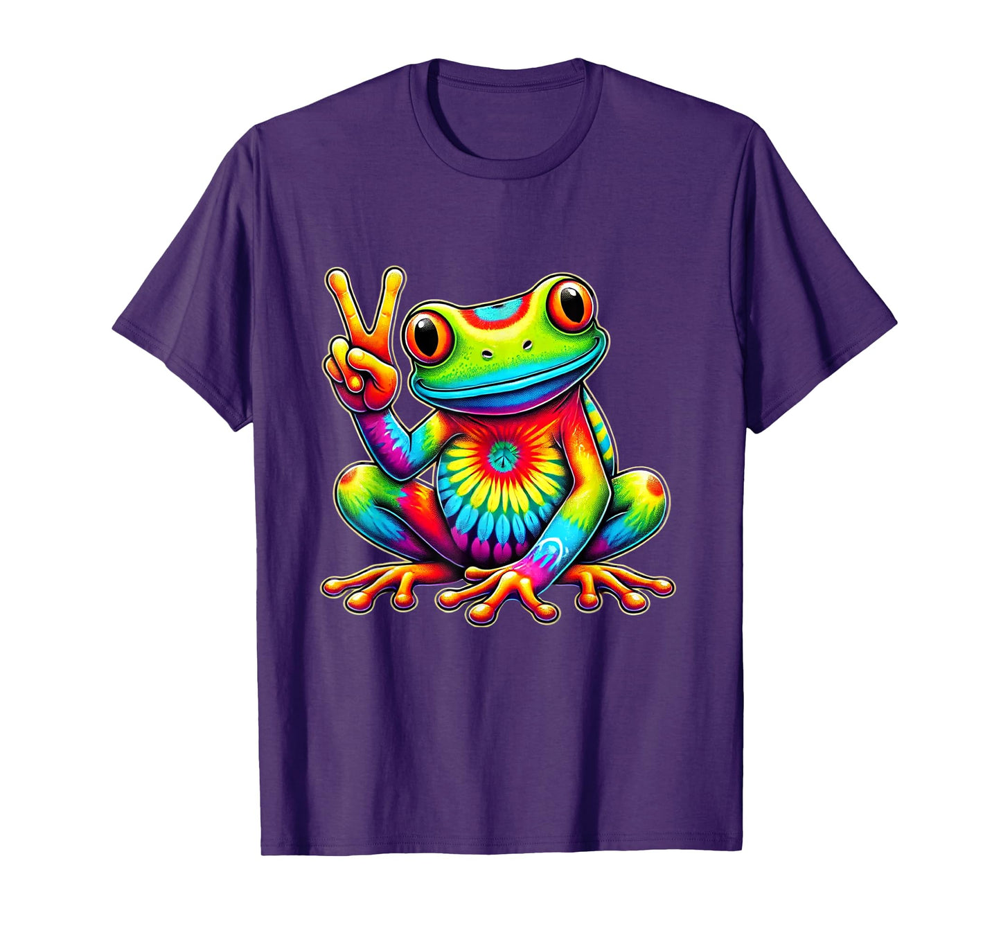 Tie-Dye Frog Holding Peace Sign Funny Hippie T-Shirt