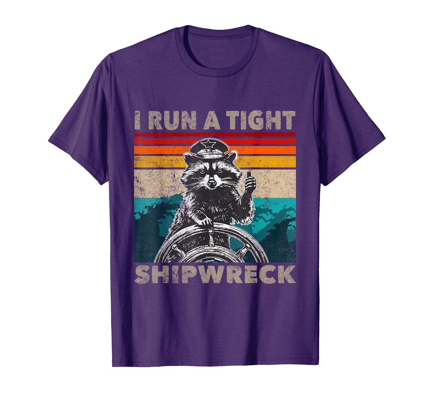 I Run A Tight Shipwreck Funny Raccoon Captain Vintage T-Shirt