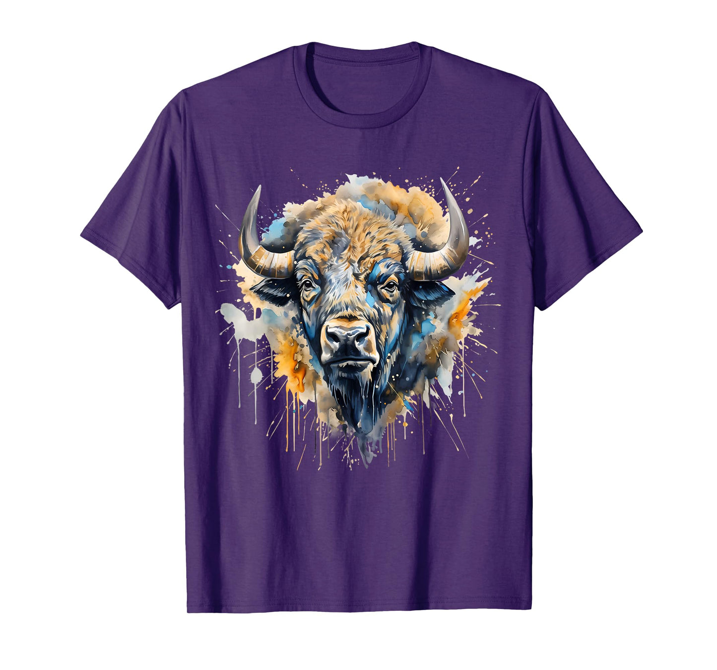 Buffalo Portrait Colorful Splash Artwork Wildlife Bison T-Shirt