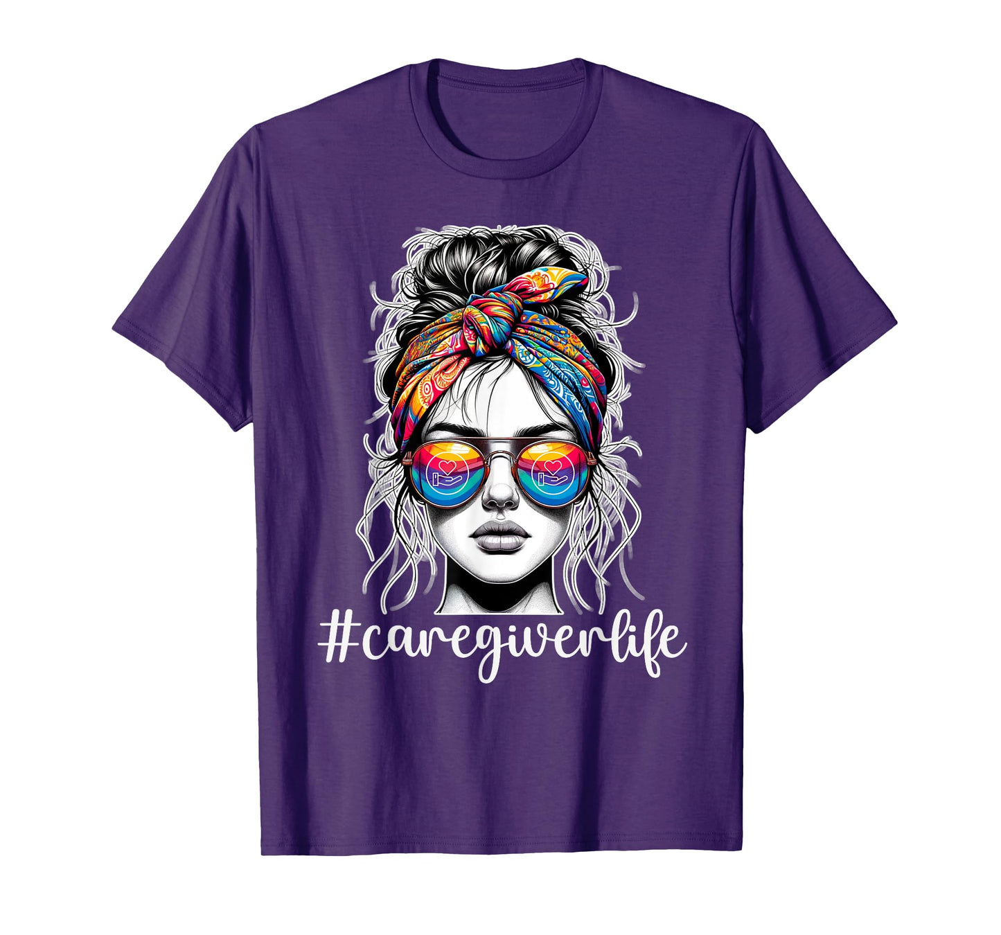 Funny Caregiver Life Woman Wearing Bandana Sunglasses T-Shirt