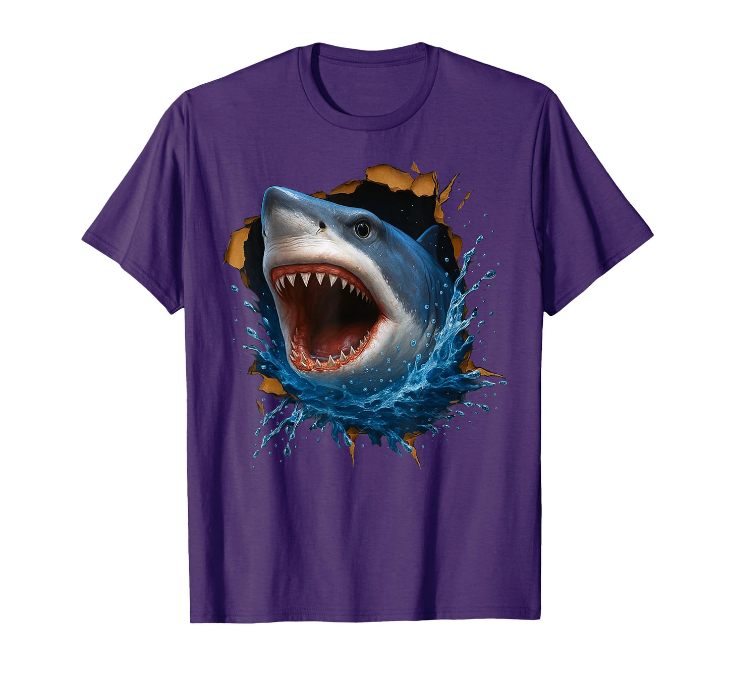 Great White Shark Torn Cloth Funny 3D Graphic T-Shirt