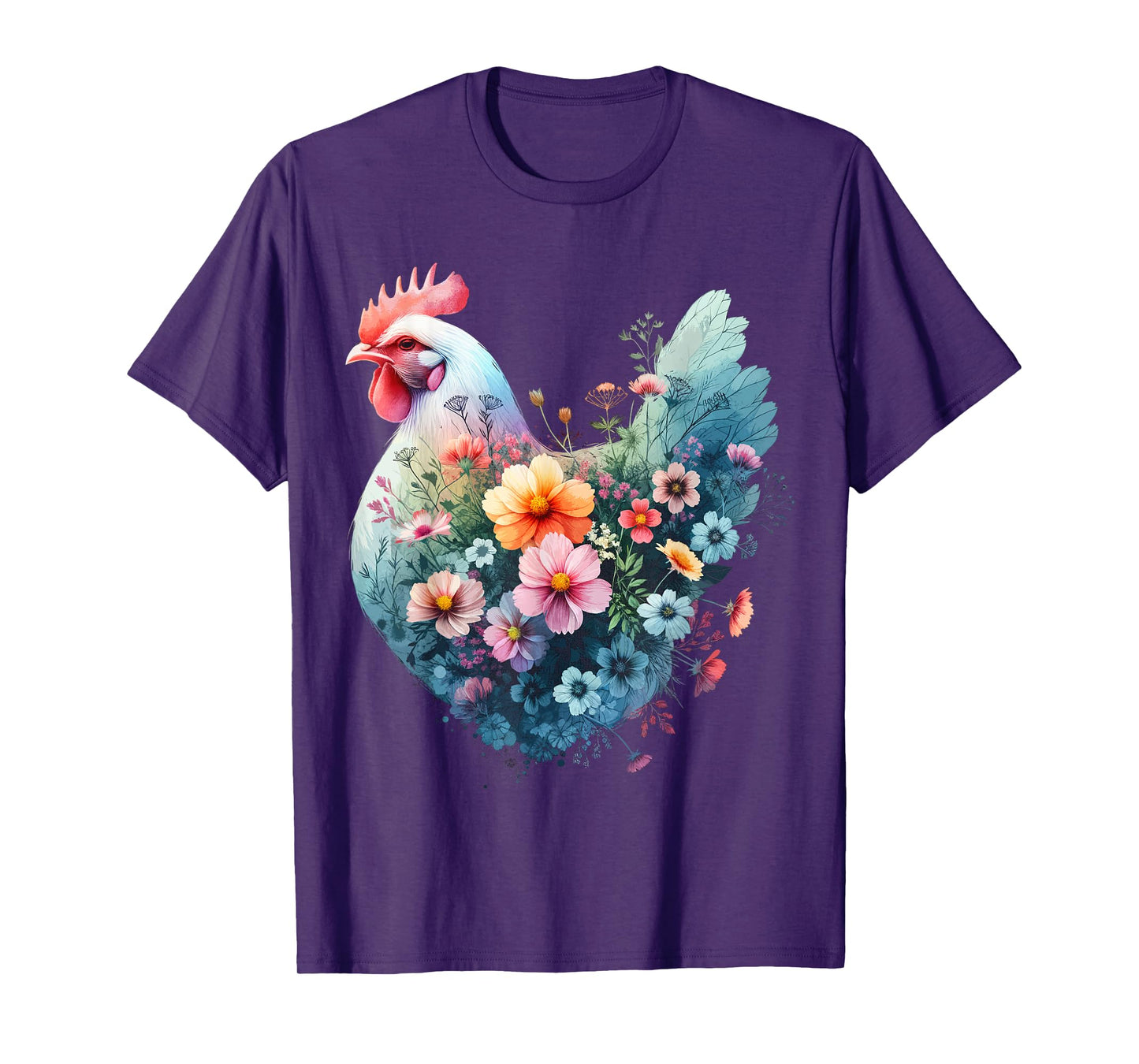 Chicken Floral Art Graphic Women Farm Chicken Lover Colorful T-Shirt