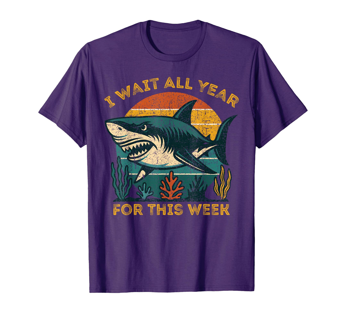 Retro I Wait All Year for This Week Funny Shark Lovers T-Shirt