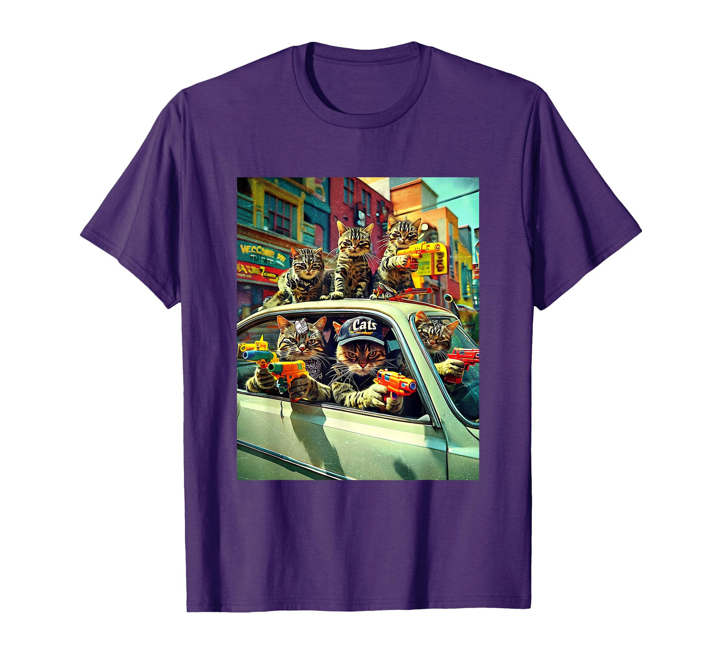Gangster Cats Street Cat Gang In Car Meme The Meowfia Crime T-Shirt