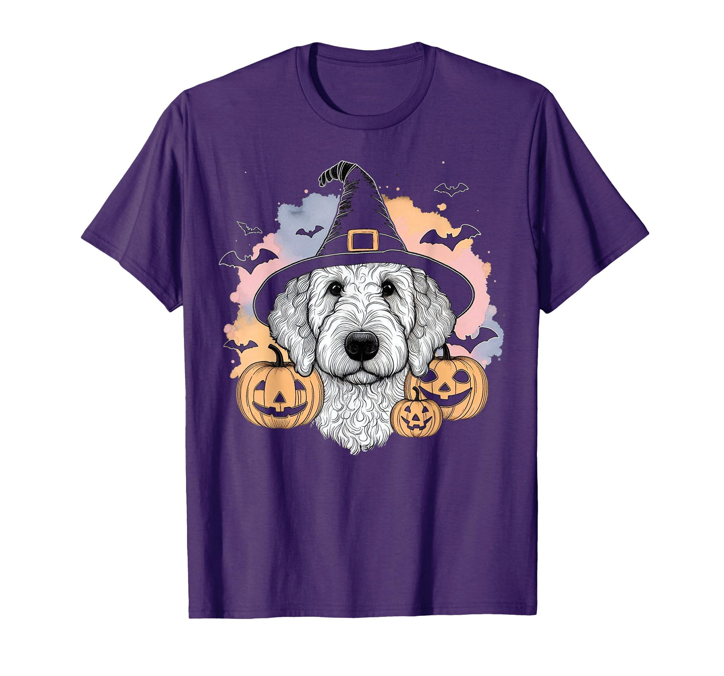 Halloween Goldendoodle Witch & Pumpkins Bats Spooky Holiday T-Shirt