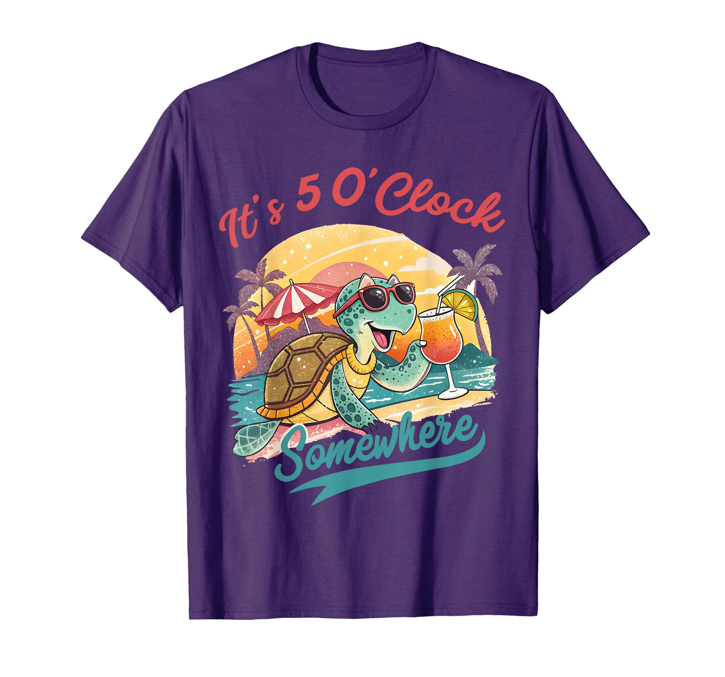 It’s 5 O’clock Somewhere Retro Turtle Drinking Summer Beach T-Shirt