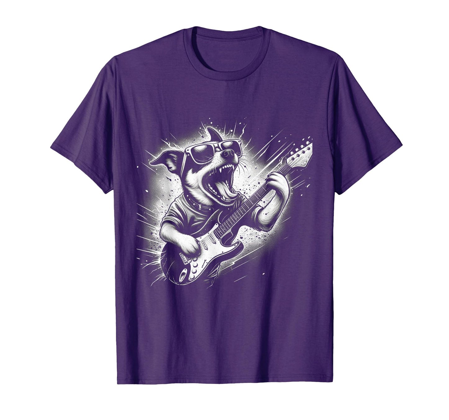 Rock n Roll Dog Cool Dog with Guitar Rock Star Dog Art T-Shirt
