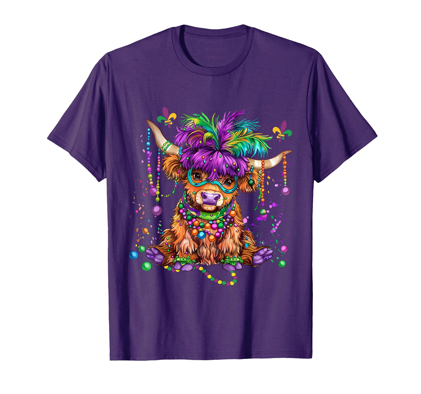 Mardi Gras Cow Wearing Mardi Gras Costume Beads T-Shirt