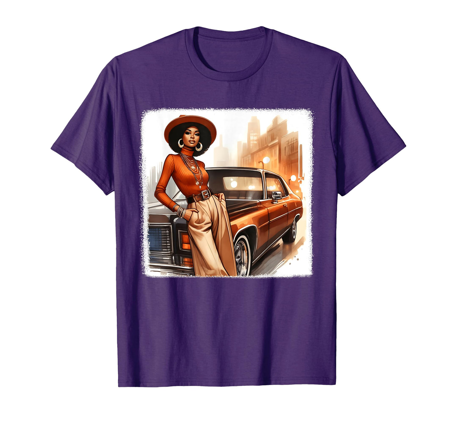 African American 1970s 80s Vintage Vibes Black Girl Old Car T-Shirt