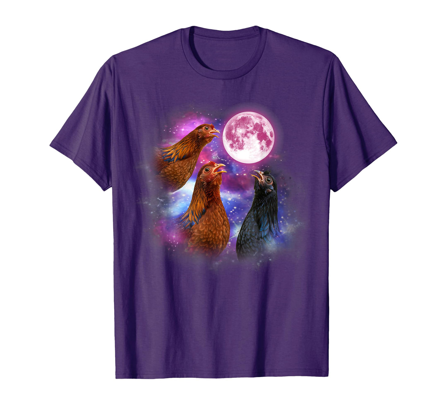 Three chickens Howling At The Moon Wildlife colorful T-Shirt