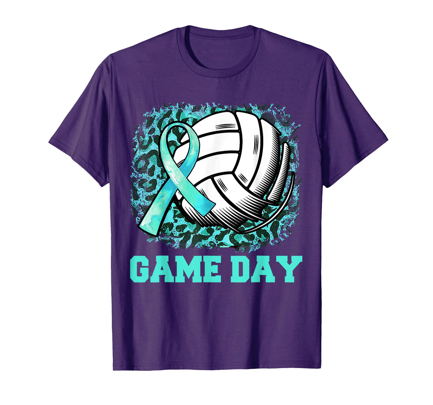 Game Day Cervical Cancer Awareness Ribbon Teal Volleyball T-Shirt
