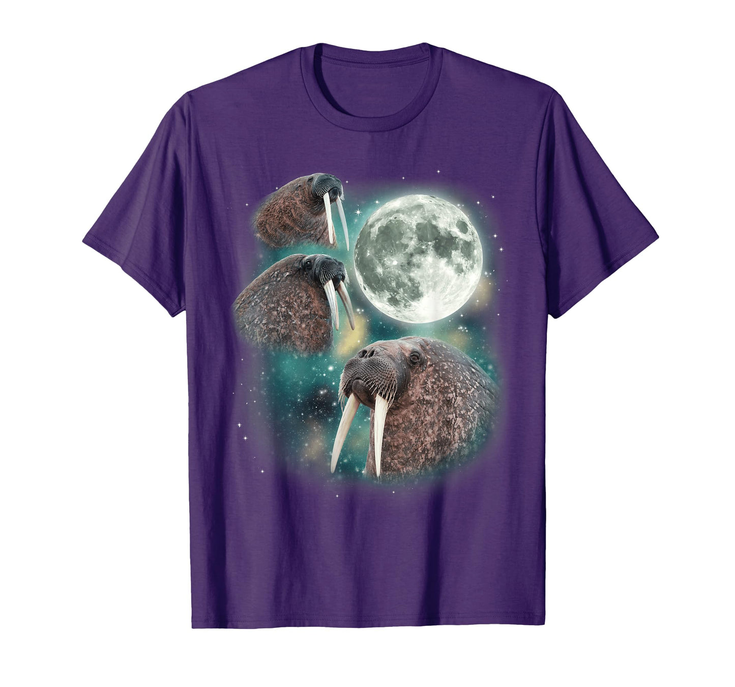 Three Walrus Moon | 3 Howling Walruses Pinniped Moon Parody T-Shirt