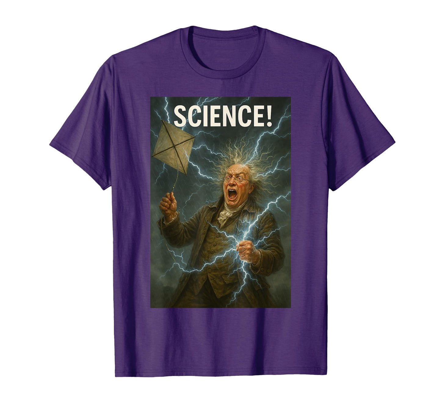 SCIENCE! Ben Franklin Funny Lightning Kite Design T-Shirt
