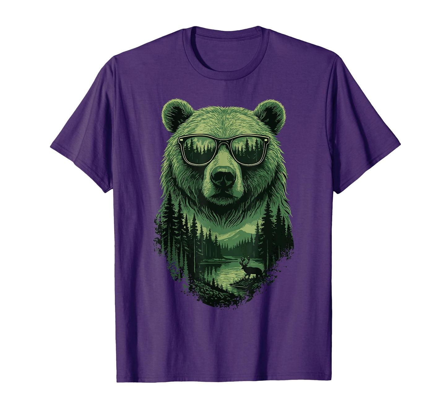 Bear Sunglasses Wildlife Deer Campfire Nature Vintage Forest T-Shirt