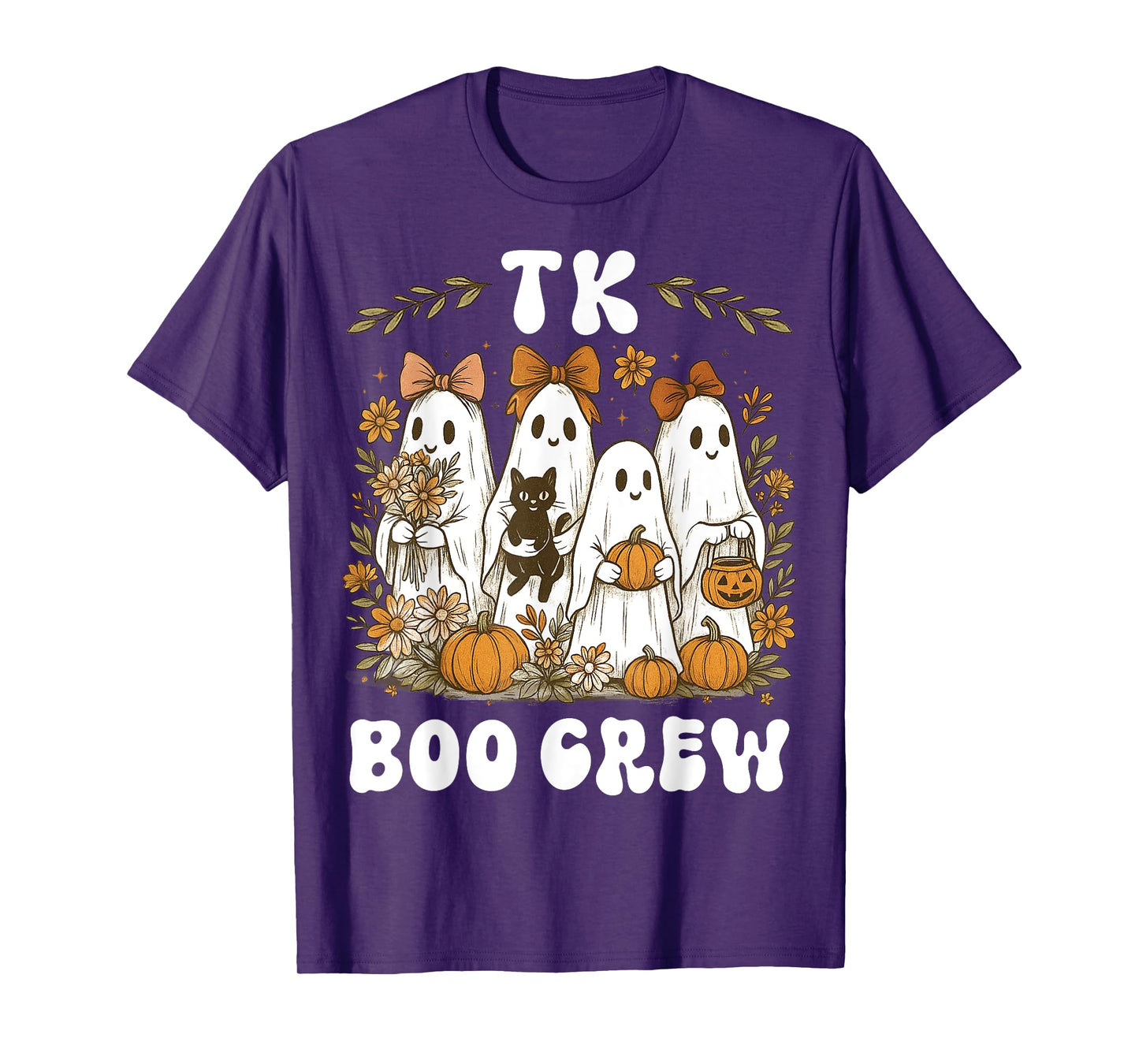 Boo Crew TK Teacher Halloween Ghost Girly Coquette Bow Women T-Shirt