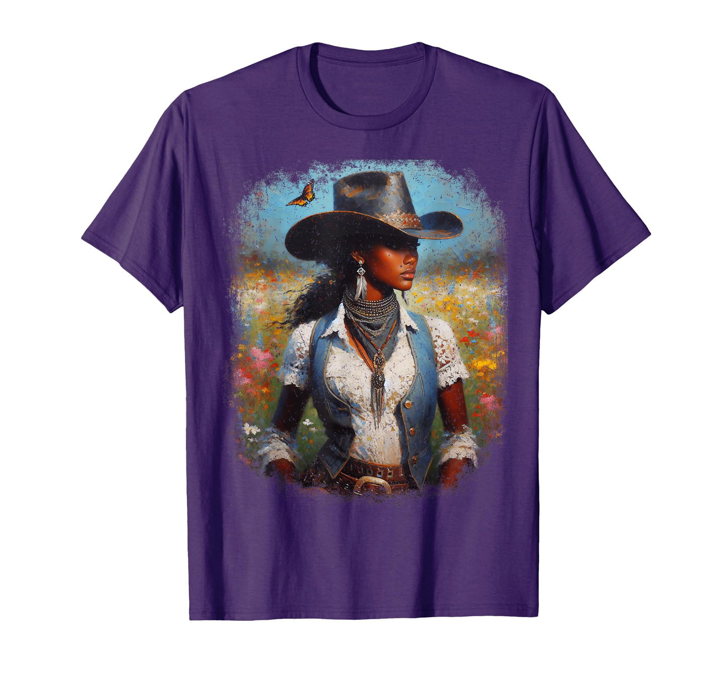 Black Cowgirl Painting Art Western Rodeo Melanin Black Woman T-Shirt