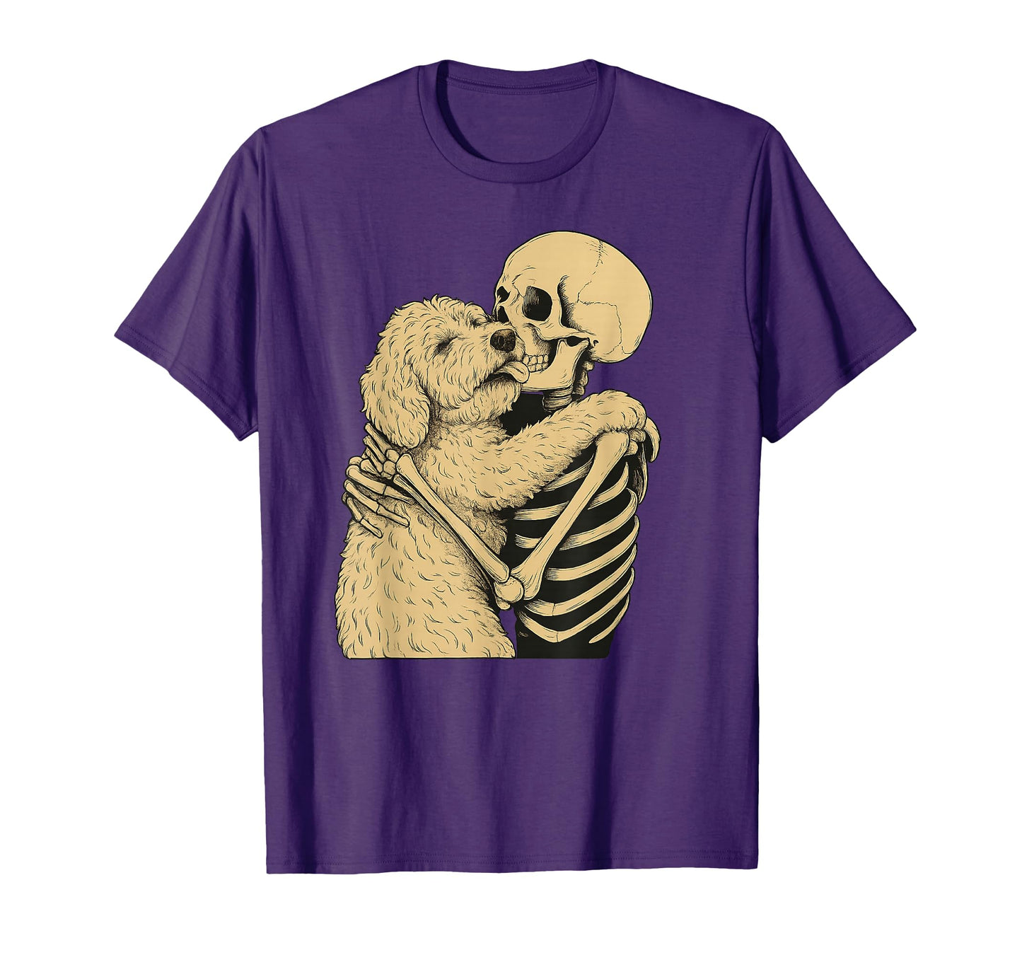 Skeleton Hugging Doodle Dog Halloween T-Shirt