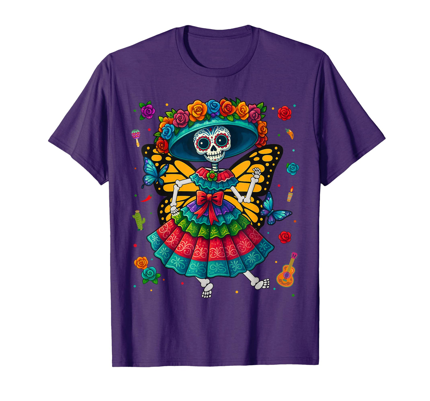 Dia De Los Muertos Monarch Butterfly Day of Dead Girl Women T-Shirt