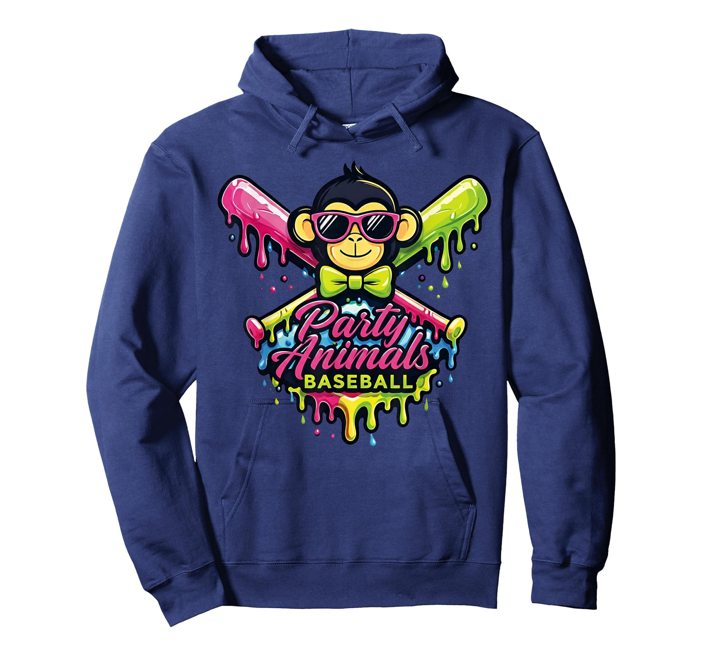 Party Animals Baseball Funny Monkey T-Shirt - Hoodie | Navy