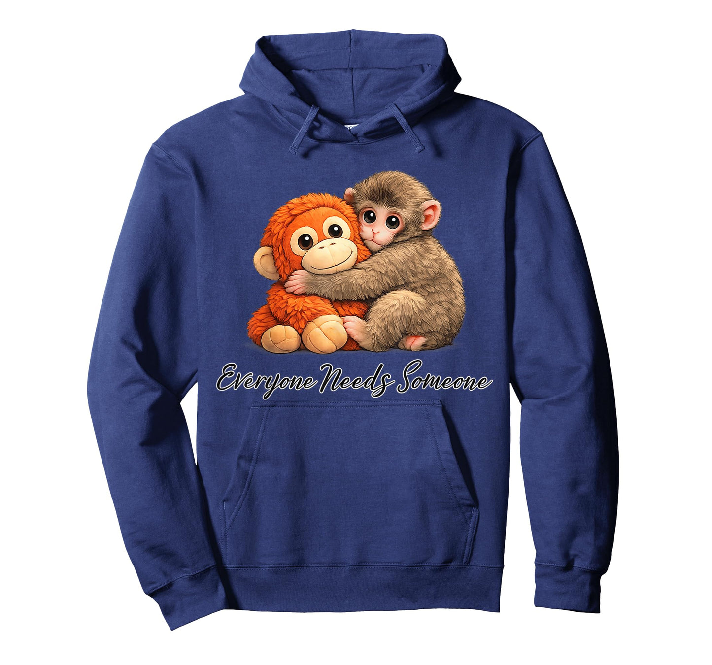 Cute Baby Monkey Punch Plush Hugging T-Shirt - Hoodie | Navy