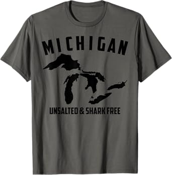 Cool Michigan Unsalted & Shark Free | Funny Fishermen Gift T-Shirt