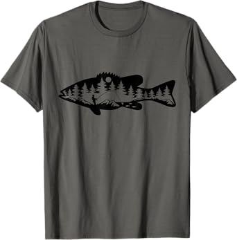 Hiking & Fishing Lover Wildlife Bass Crew Outdoor Fisherman T-Shirt
