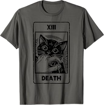 Black Cat Bite Tarot Card Death Funny Halloween Women Men T-Shirt