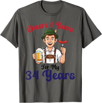 Lederhosen Man Beer Brat Cheers & Beers For My 34 Years Old T-Shirt