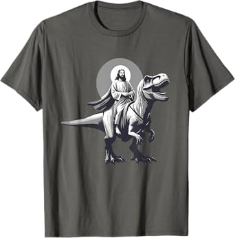 Funny Jesus Riding T-Rex Dinosaur Meme Parody for Believers T-Shirt