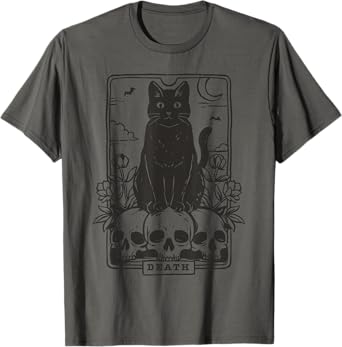 Tarot Card Death Black Cat Occult Satanic Mystical Cat T-Shirt
