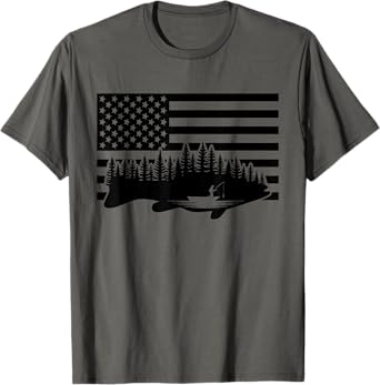 BASBO American Flag Fishing T-Shirt - Grey, Small, Unisex, Short Sleeve, Crew Neck, Classic Fit, Polyester 100%, Imported, Fishing Enthusiasts, Kids