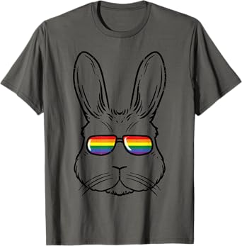 Easter Bunny With Glasses Rainbow Cool Gay Rabbit LGBTQ T-Shirt