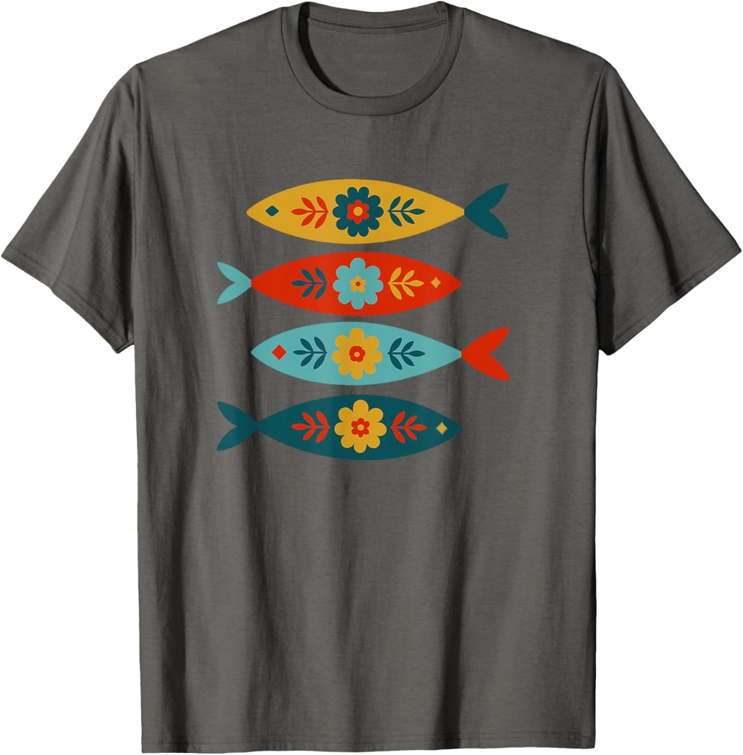 Scandinavian Folk Art Fish Design, Colorful T-Shirt