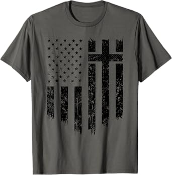 Vintage Distressed USA Flag Cross Christian Faith Gift T-Shirt