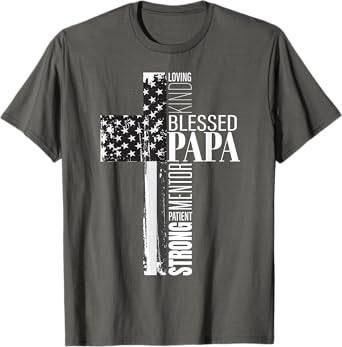 Blessed Papa American Flag Christian Religious Fathers Day T-Shirt for Men