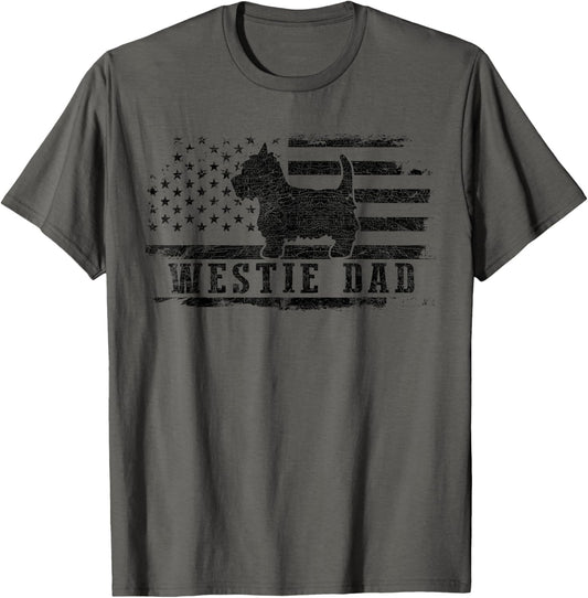 Westie Dad Distressed American Flag Patriotic Dog T-Shirt