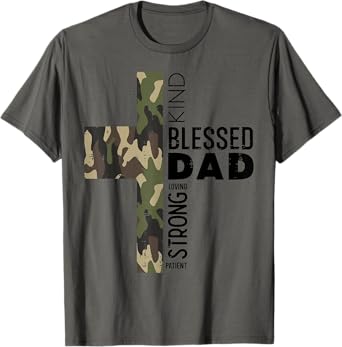Fathers Day Blessed Dad Camo Cross Christian Papa Daddy Men T-Shirt