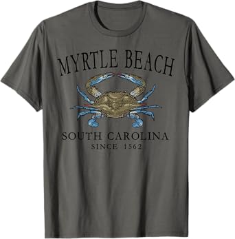 Myrtle Beach South Carolina Since 1562 Blue Crab Black T-Shirt