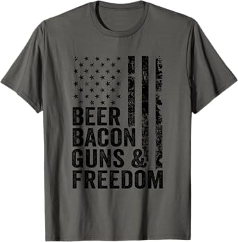 Beer Bacon Guns & Freedom / USA BBQ American Flag Drinking T-Shirt