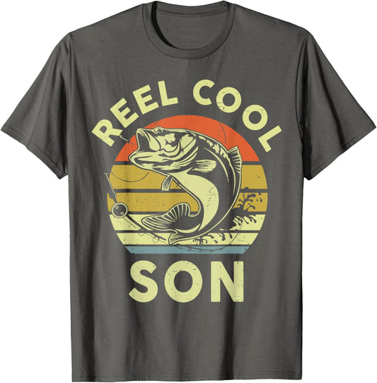 Boy Reel Cool Son Retro Youth Father Fisherman Fishing Bass T-Shirt