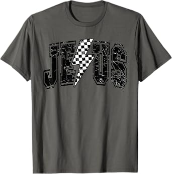 Funny Retro Groovy Checkered Jesus Lightning Bolt Apparel T-Shirt