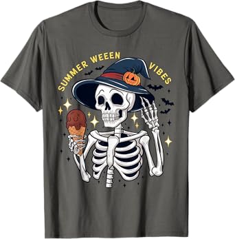 Summerween Vibes Funny Skeleton Ice Cream Summer Vacation Men Women Kids T-Shirt