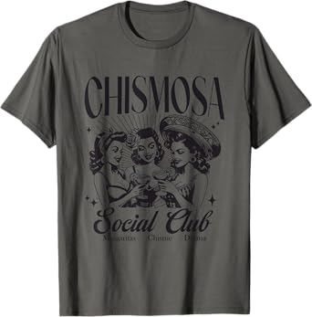 La Tienda Latina Chismosa Social Club Vintage Funny Spanish T-Shirt for Women - Grey, Small, Short Sleeve, Classic Fit, Crew Neck, Polyester 100%