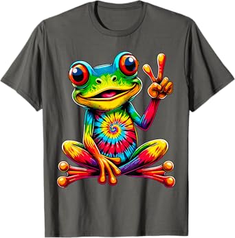Hippie Tie-Dye Frog Peace Sign Hippie T-Shirt